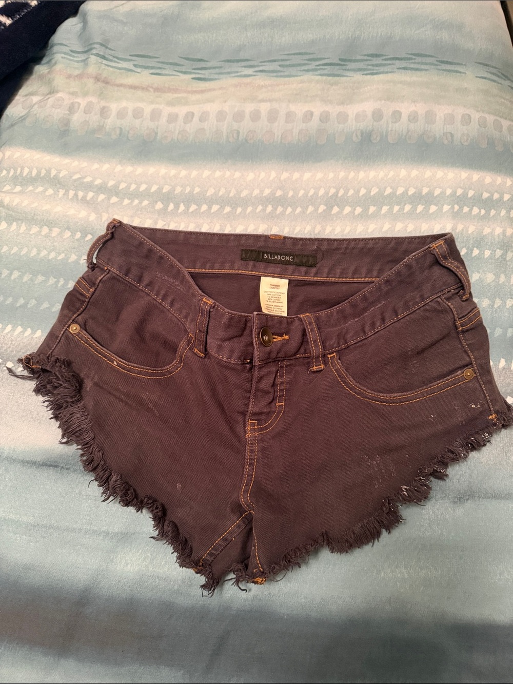 Billabong Women's Dark wash super short Frayed Hem Denim Shorts